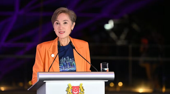 Minister for Digital Development and Information Josephine Teo speaking at the Singapore AI Research Week 2026 gala dinner